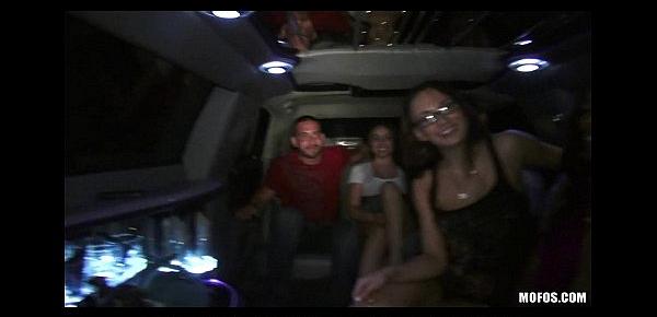  College party girls strip down in the back of the limo